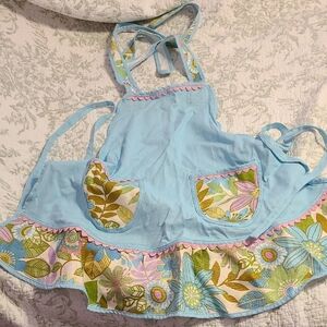 Floral Blue Apron with Pockets